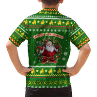 Myanmar Christmas Family Matching Off Shoulder Maxi Dress and Hawaiian Shirt with Green-Gold Theme, Chinthe Lion, and Santa Motif - Wonder Print Shop
