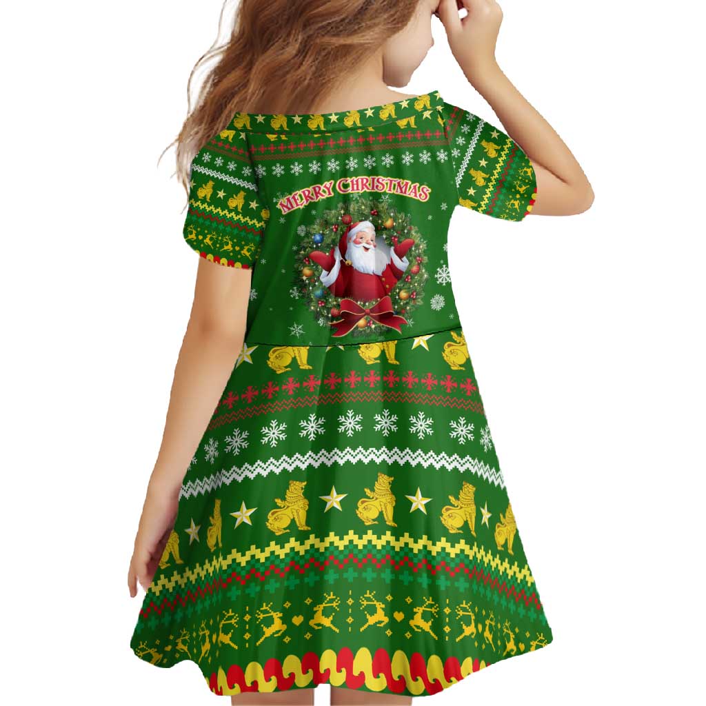 Myanmar Christmas Family Matching Tank Maxi Dress and Hawaiian Shirt with Green-Gold Theme, Chinthe Lion, and Santa Motif - Wonder Print Shop