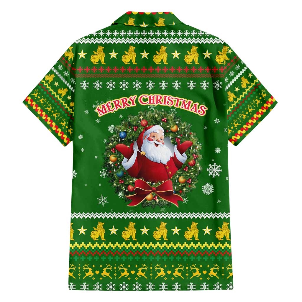 Myanmar Christmas Family Matching Tank Maxi Dress and Hawaiian Shirt with Green-Gold Theme, Chinthe Lion, and Santa Motif - Wonder Print Shop