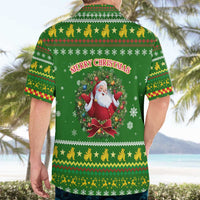 Myanmar Christmas Hawaiian Shirt with Green-Gold Theme, Chinthe Lion, and Santa Motif - Wonder Print Shop