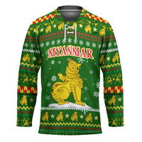 Myanmar Christmas Hockey Jersey with Green-Gold Theme, Chinthe Lion, and Santa Motif - Wonder Print Shop