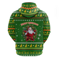Myanmar Christmas Hoodie with Green-Gold Theme, Chinthe Lion, and Santa Motif - Wonder Print Shop