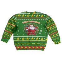 Myanmar Christmas Kid Ugly Christmas Sweater with Green-Gold Theme, Chinthe Lion, and Santa Motif - Wonder Print Shop