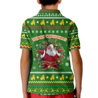 Myanmar Christmas Kid Polo Shirt with Green-Gold Theme, Chinthe Lion, and Santa Motif - Wonder Print Shop