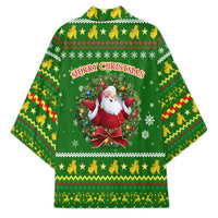 Myanmar Christmas Kimono with Green-Gold Theme, Chinthe Lion, and Santa Motif - Wonder Print Shop