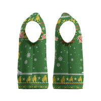 Myanmar Christmas Knitted V-Neck Vest with Green-Gold Theme, Chinthe Lion, and Santa Motif - Wonder Print Shop