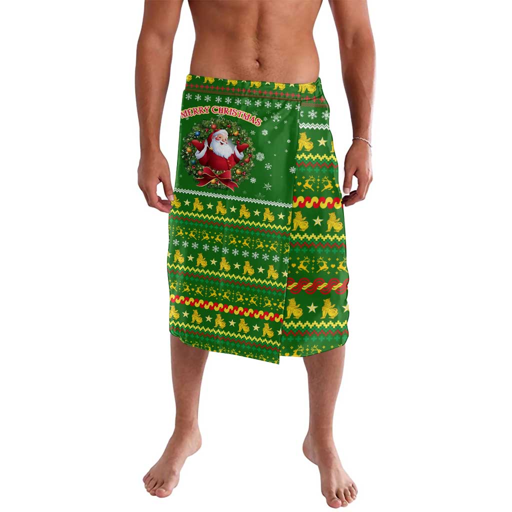 Myanmar Christmas Lavalava with Green-Gold Theme, Chinthe Lion, and Santa Motif - Wonder Print Shop