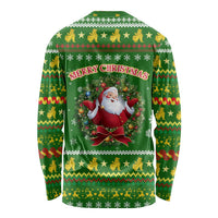 Myanmar Christmas Long Sleeve Shirt with Green-Gold Theme, Chinthe Lion, and Santa Motif - Wonder Print Shop