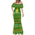 Myanmar Christmas Mermaid Dress with Green-Gold Theme, Chinthe Lion, and Santa Motif - Wonder Print Shop