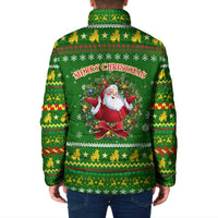 Myanmar Christmas Padded Jacket with Green-Gold Theme, Chinthe Lion, and Santa Motif - Wonder Print Shop