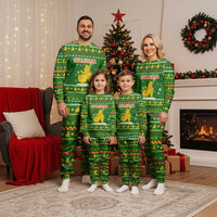 Myanmar Christmas Pajama Set with Green-Gold Theme, Chinthe Lion, and Santa Motif - Wonder Print Shop