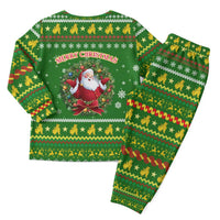 Myanmar Christmas Pajama Set with Green-Gold Theme, Chinthe Lion, and Santa Motif - Wonder Print Shop