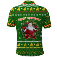 Myanmar Christmas Polo Shirt with Green-Gold Theme, Chinthe Lion, and Santa Motif - Wonder Print Shop