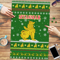 Myanmar Christmas Puzzle with Green-Gold Theme, Chinthe Lion, and Santa Motif - Wonder Print Shop