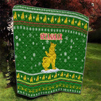 Myanmar Christmas Quilt with Green-Gold Theme, Chinthe Lion, and Santa Motif - Wonder Print Shop