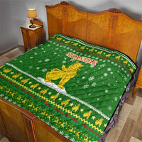 Myanmar Christmas Quilt with Green-Gold Theme, Chinthe Lion, and Santa Motif - Wonder Print Shop