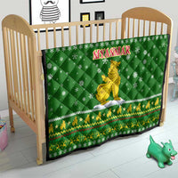 Myanmar Christmas Quilt with Green-Gold Theme, Chinthe Lion, and Santa Motif - Wonder Print Shop