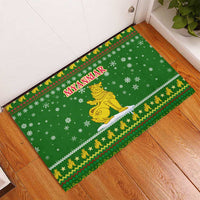 Myanmar Christmas Rubber Doormat with Green-Gold Theme, Chinthe Lion, and Santa Motif - Wonder Print Shop