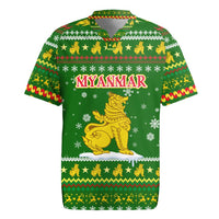 Myanmar Christmas Rugby Jersey with Green-Gold Theme, Chinthe Lion, and Santa Motif - Wonder Print Shop