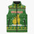 Myanmar Christmas Sleeveless Puffer Jacket with Green-Gold Theme, Chinthe Lion, and Santa Motif - Wonder Print Shop