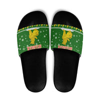 Myanmar Christmas Slide Sandals with Green-Gold Theme, Chinthe Lion, and Santa Motif - Wonder Print Shop