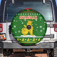 Myanmar Christmas Spare Tire Cover with Green-Gold Theme, Chinthe Lion, and Santa Motif - Wonder Print Shop