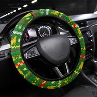 Myanmar Christmas Steering Wheel Cover with Green-Gold Theme, Chinthe Lion, and Santa Motif - Wonder Print Shop