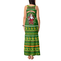 Myanmar Christmas Tank Maxi Dress with Green-Gold Theme, Chinthe Lion, and Santa Motif - Wonder Print Shop