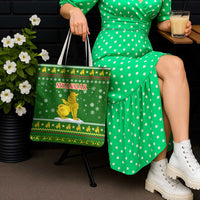 Myanmar Christmas Tote Bag with Green-Gold Theme, Chinthe Lion, and Santa Motif - Wonder Print Shop