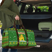 Myanmar Christmas Travel Bag with Green-Gold Theme, Chinthe Lion, and Santa Motif - Wonder Print Shop