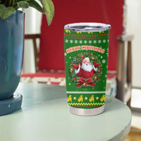 Myanmar Christmas Tumbler Cup with Green-Gold Theme, Chinthe Lion, and Santa Motif - Wonder Print Shop
