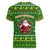 Myanmar Christmas Women V-Neck T-Shirt with Green-Gold Theme, Chinthe Lion, and Santa Motif - Wonder Print Shop