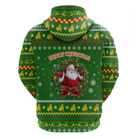 Myanmar Christmas Zip Hoodie with Green-Gold Theme, Chinthe Lion, and Santa Motif - Wonder Print Shop