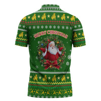 Myanmar Christmas Zipper Polo Shirt with Green-Gold Theme, Chinthe Lion, and Santa Motif - Wonder Print Shop