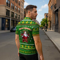 Myanmar Christmas Zipper Polo Shirt with Green-Gold Theme, Chinthe Lion, and Santa Motif - Wonder Print Shop