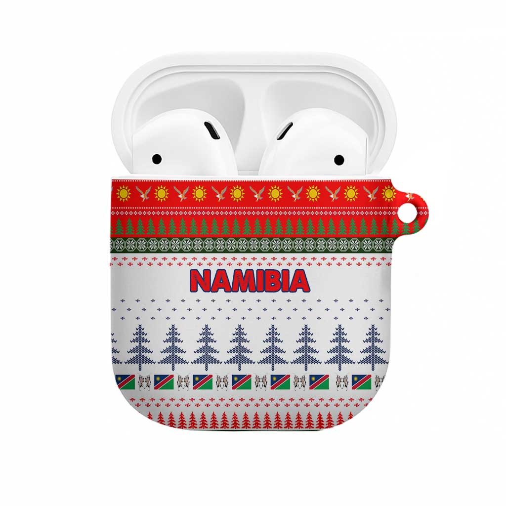 Namibia Christmas AirPods Case with Red-Green Theme, Coat of Arms, and National Flag Motif - Wonder Print Shop