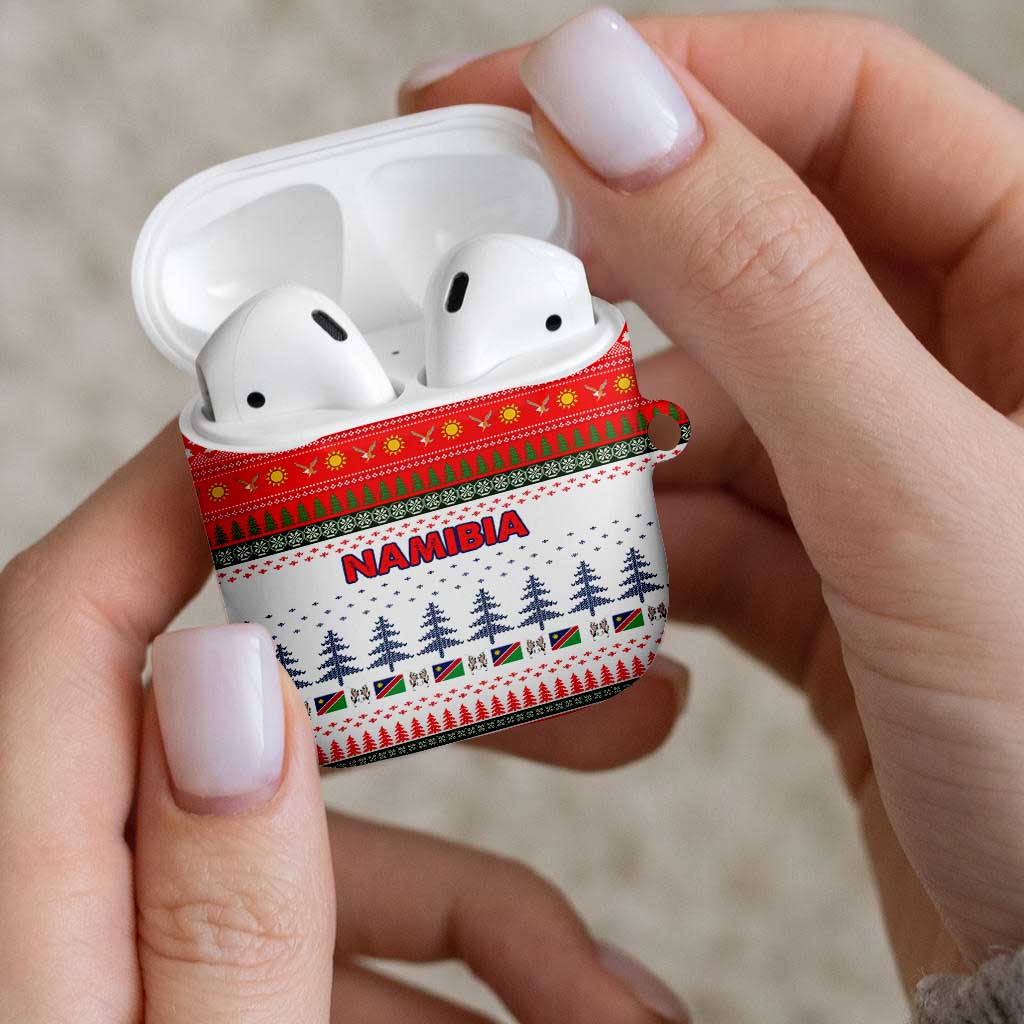 Namibia Christmas AirPods Case with Red-Green Theme, Coat of Arms, and National Flag Motif - Wonder Print Shop