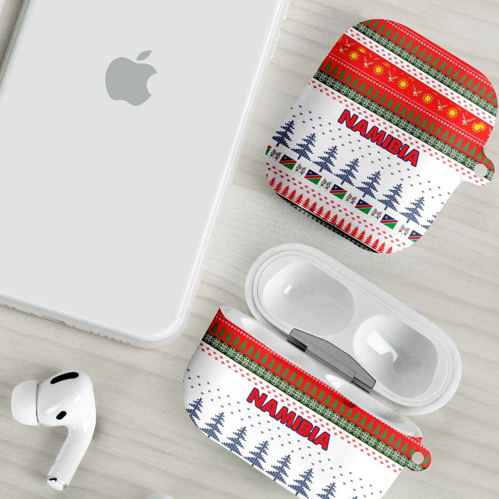 Namibia Christmas AirPods Case with Red-Green Theme, Coat of Arms, and National Flag Motif - Wonder Print Shop