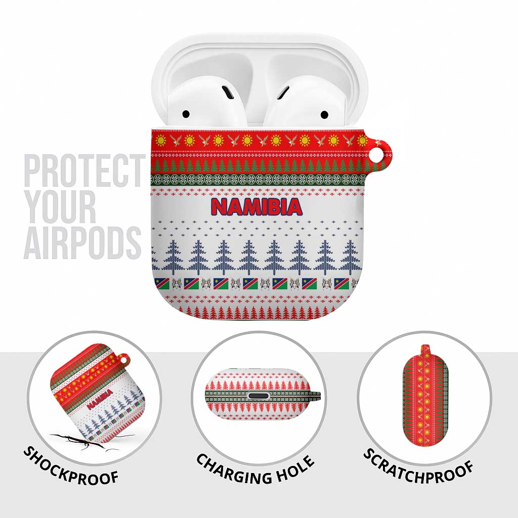 Namibia Christmas AirPods Case with Red-Green Theme, Coat of Arms, and National Flag Motif - Wonder Print Shop