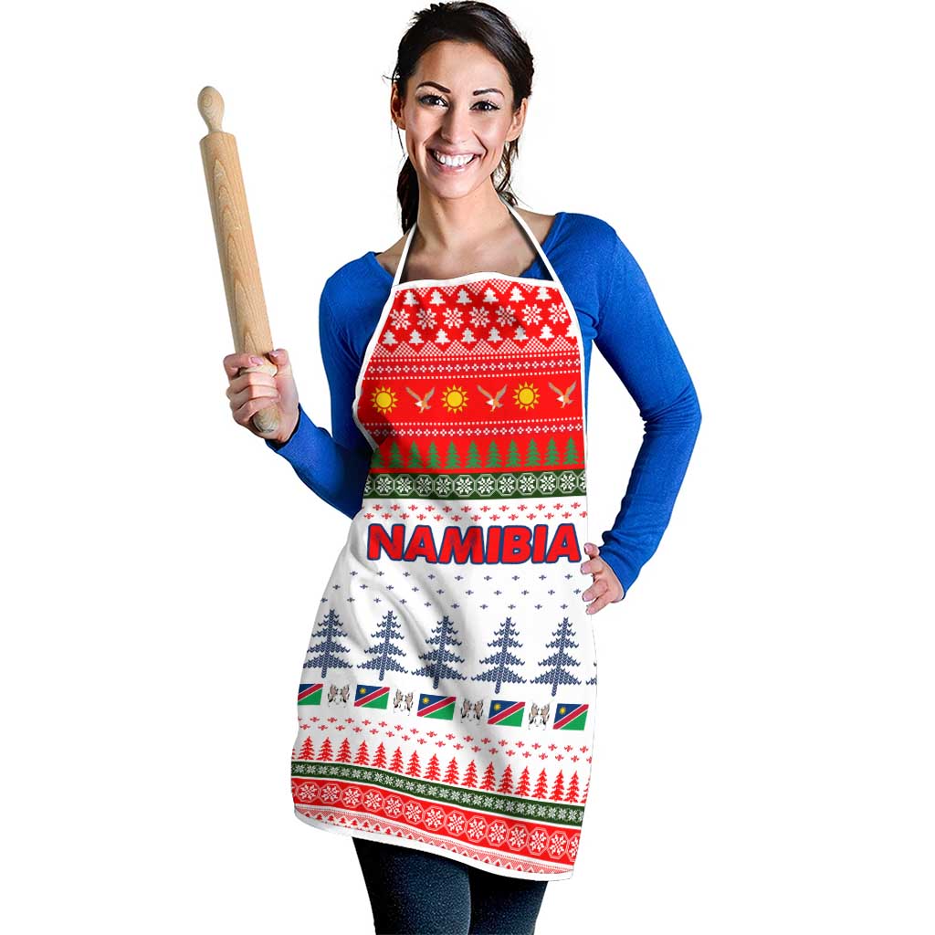 Namibia Christmas Apron with Red-Green Theme, Coat of Arms, and National Flag Motif - Wonder Print Shop