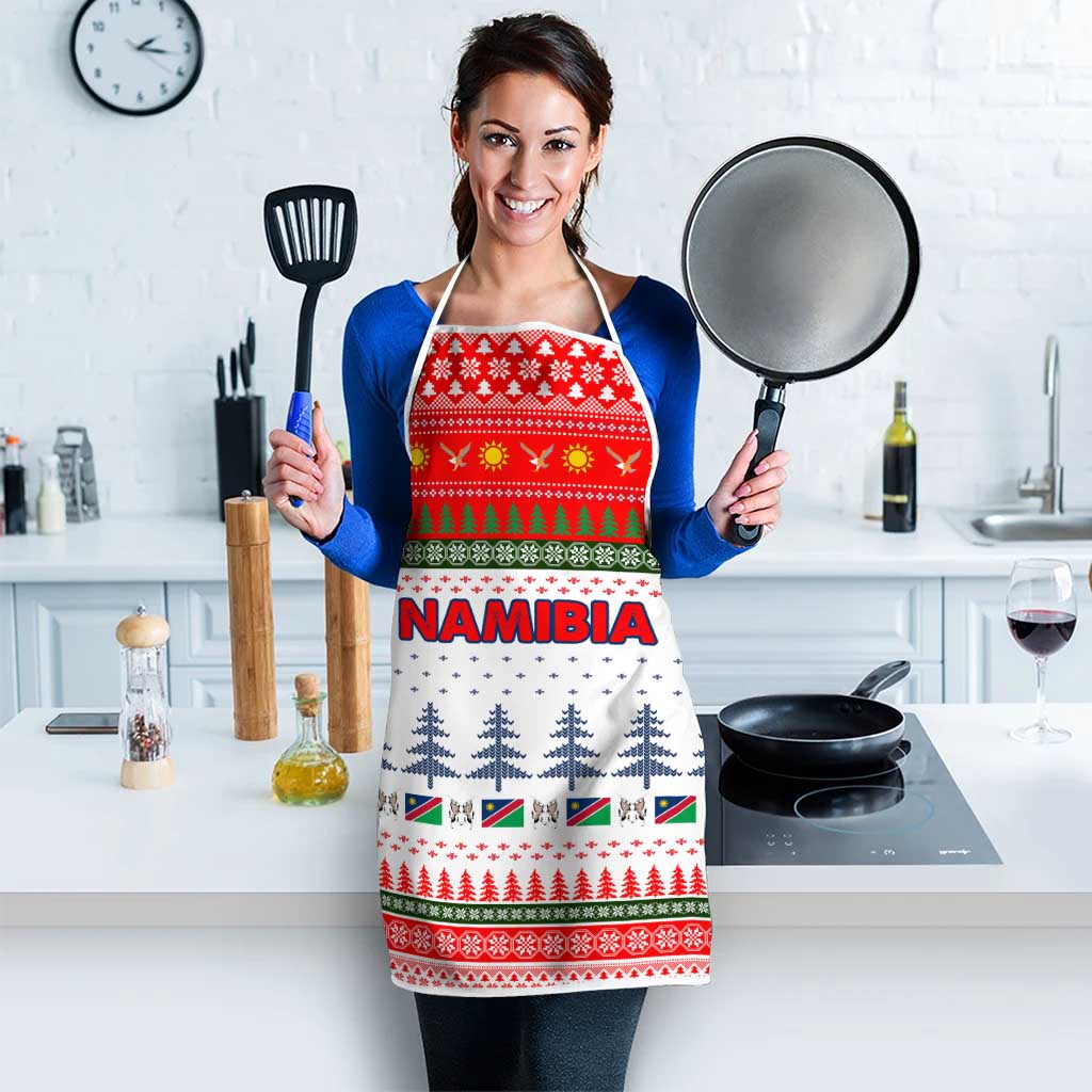 Namibia Christmas Apron with Red-Green Theme, Coat of Arms, and National Flag Motif - Wonder Print Shop