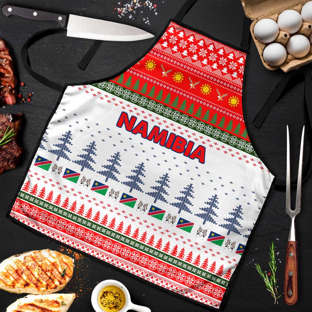 Namibia Christmas Apron with Red-Green Theme, Coat of Arms, and National Flag Motif - Wonder Print Shop
