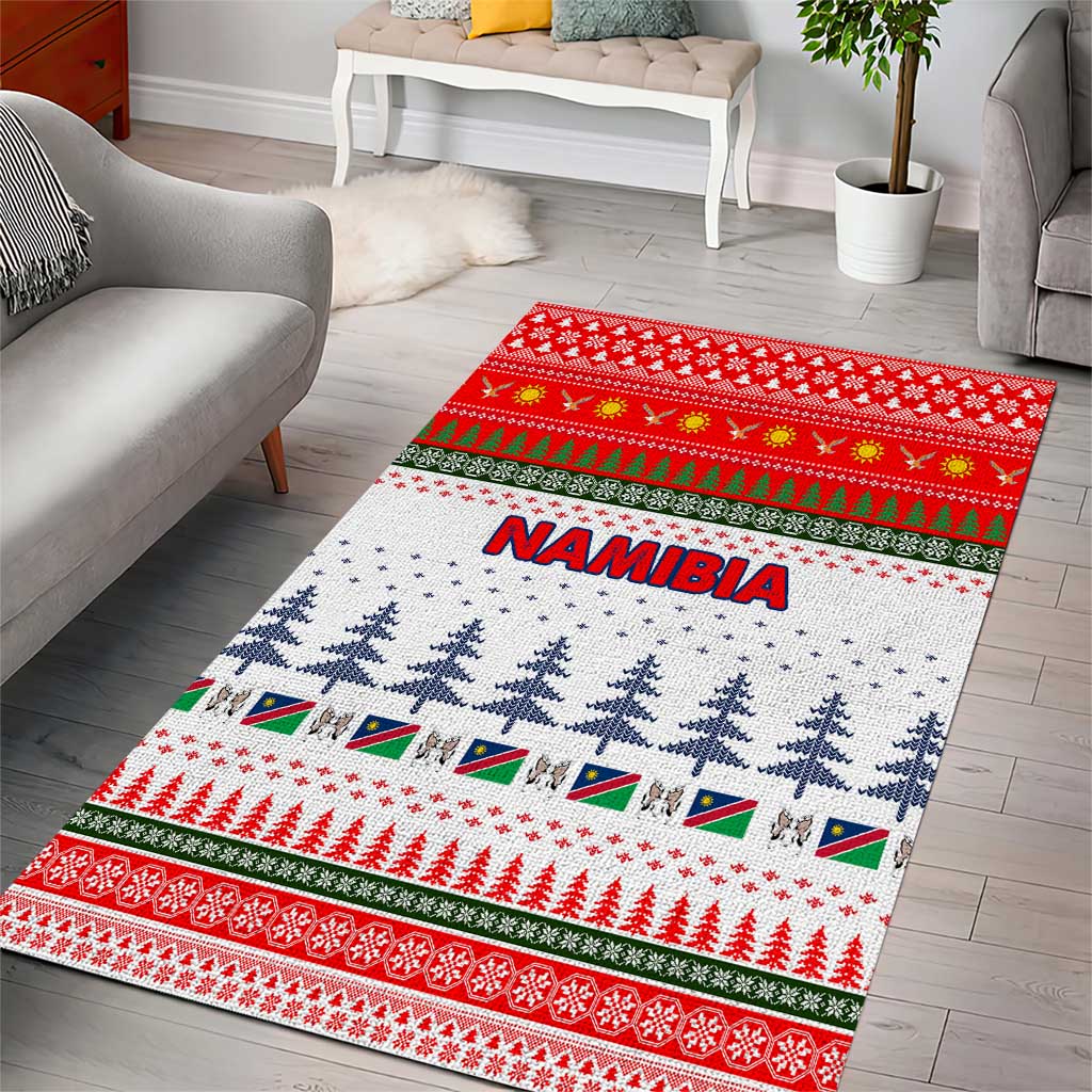 Namibia Christmas Area Rug with Red-Green Theme, Coat of Arms, and National Flag Motif - Wonder Print Shop