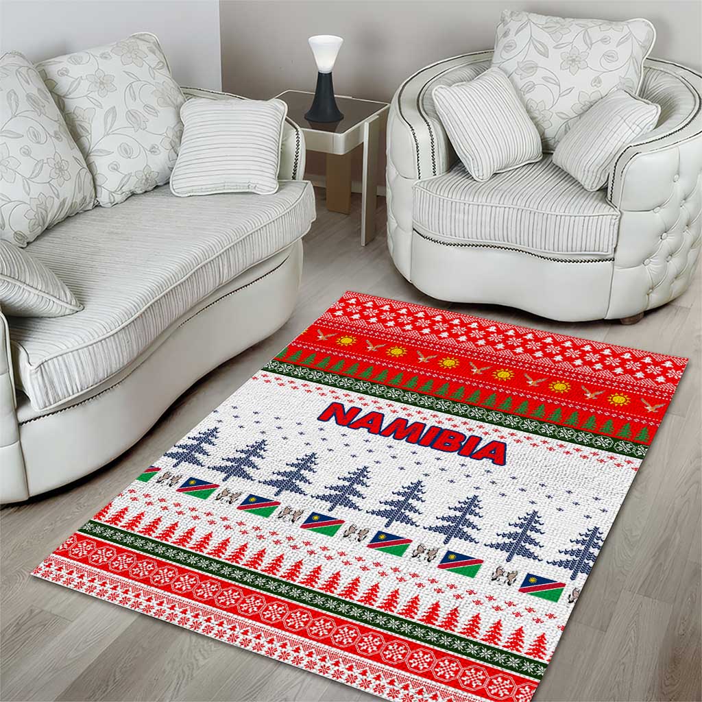 Namibia Christmas Area Rug with Red-Green Theme, Coat of Arms, and National Flag Motif - Wonder Print Shop