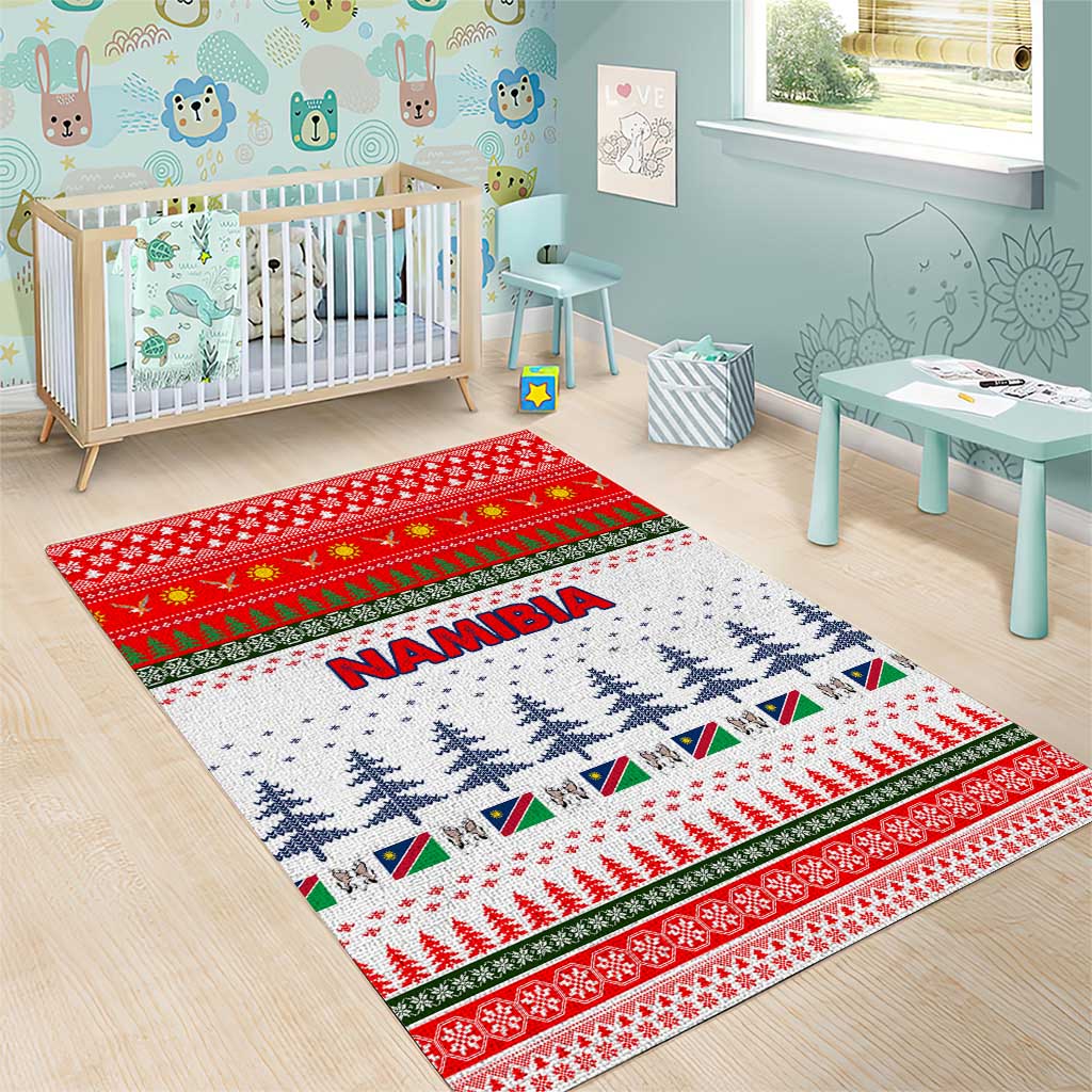Namibia Christmas Area Rug with Red-Green Theme, Coat of Arms, and National Flag Motif - Wonder Print Shop
