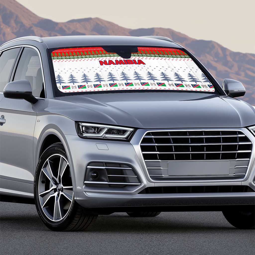 Namibia Christmas Auto Sun Shade with Red-Green Theme, Coat of Arms, and National Flag Motif - Wonder Print Shop