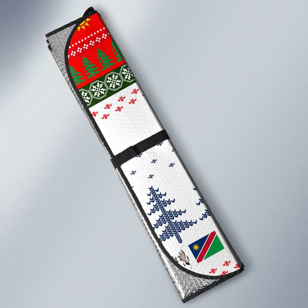 Namibia Christmas Auto Sun Shade with Red-Green Theme, Coat of Arms, and National Flag Motif - Wonder Print Shop