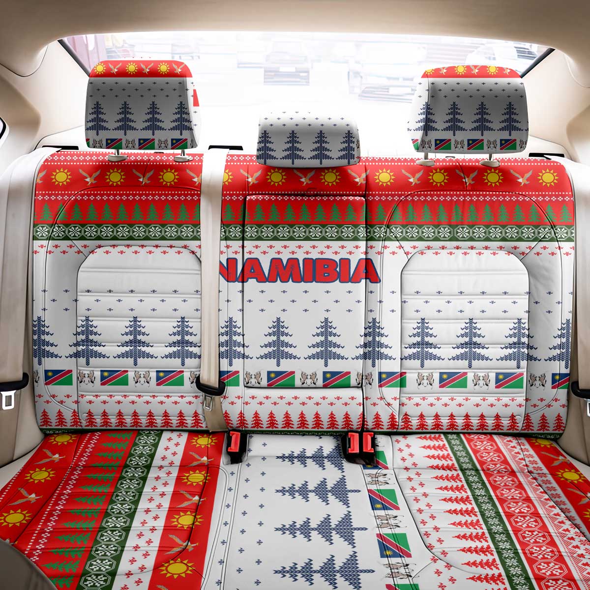 Namibia Christmas Back Car Seat Cover with Red-Green Theme, Coat of Arms, and National Flag Motif - Wonder Print Shop