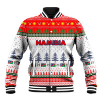 Namibia Christmas Baseball Jacket with Red-Green Theme, Coat of Arms, and National Flag Motif - Wonder Print Shop