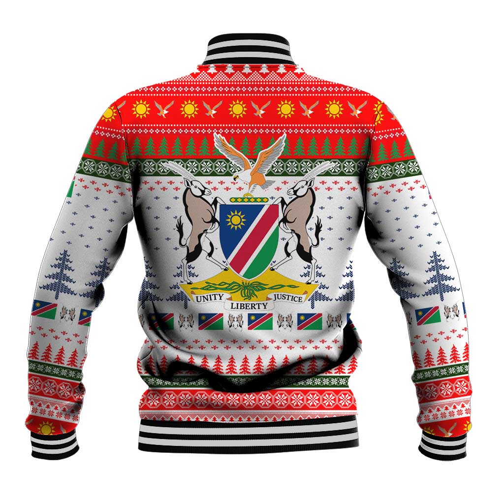 Namibia Christmas Baseball Jacket with Red-Green Theme, Coat of Arms, and National Flag Motif - Wonder Print Shop
